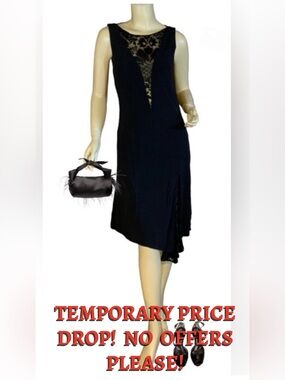 VINTAGE Y2K YIGAL AZROUEL BLACK LACE CUT-OUT ASYMMETRICAL HEM DRESS (3/S)